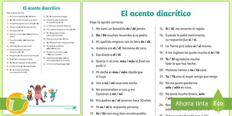 Ficha De Actividad El Acento Diacr Tico