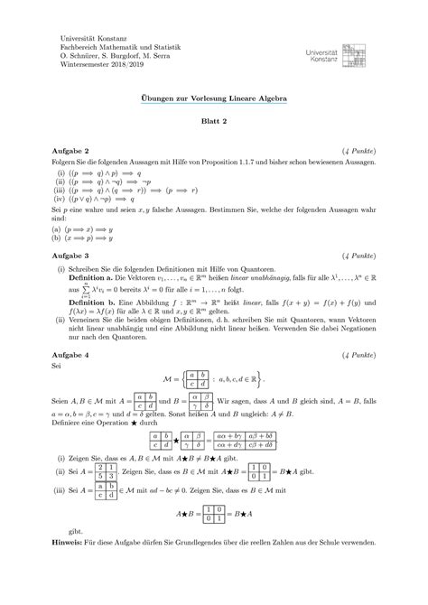 Übungen zur Vorlesung Lineare Algebra Blatt 2 Universität Konstanz