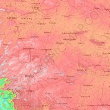 Belgaum district topographic map, elevation, terrain