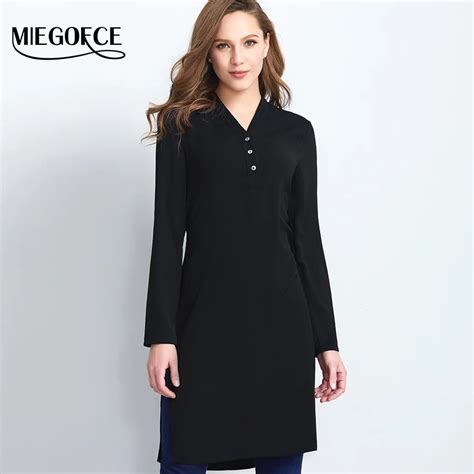 Women Office Shirt Long Sleeve Casual Work Shirt With V Neck Stylish Button Female Shirtdress