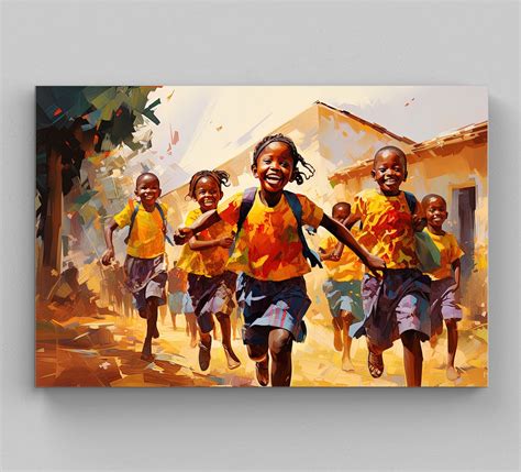 School Children in a African Town Scenery Painting Black Art African ...