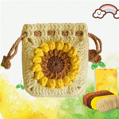 Kit De Ganchillo De Color Caqui Con Girasol DIY Para Principiantes