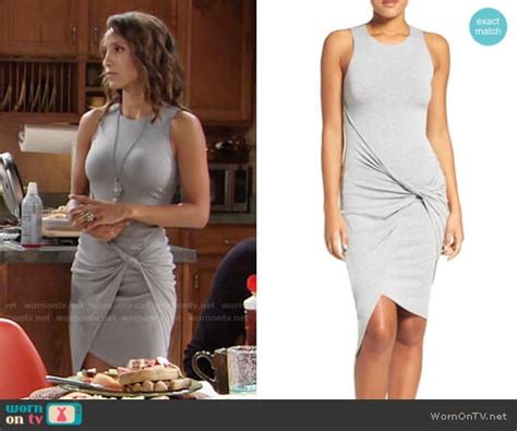 Wornontv Lilys Grey Twist Front Dress And Silver Pendant Necklace On