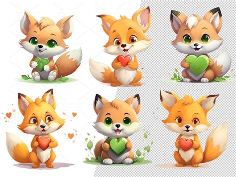 30 Digital Cute Fox Clip Art Set, Cute Fox Sticker, Cute Fox Colorful ...