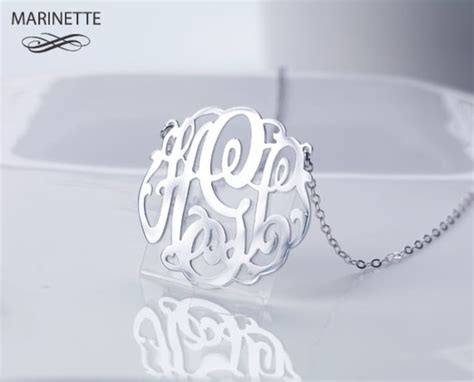 Silver Monogram Necklace Monogrammed Necklace Initial - Etsy