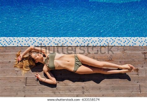 Beautiful Slim Sexy Woman Bikini Relaxing Stock Photo 633158174