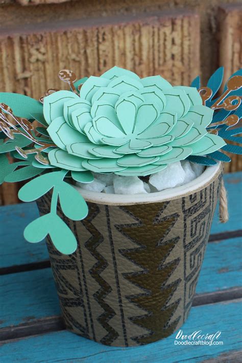 Doodlecraft Tribal Leather Planter Paper Succulents With Cricut