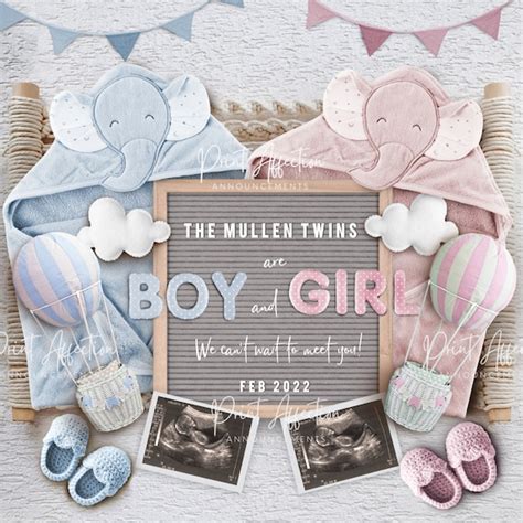 Twin Gender Reveal Digital Pregnancy Announcement for Social - Etsy