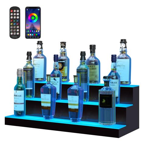 Vevor Led Lighted Liquor Bottle Display 3 Tiers 30 Inches Supports Usb Illuminated Home Bar