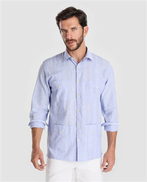 Camisa Guayabera De Hombre Emidio Tucci Classic De Rayas Azul Emidio