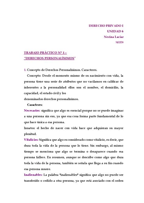 Pr Ctico N Derechos Presonalisimo Derecho Privado I Unidad