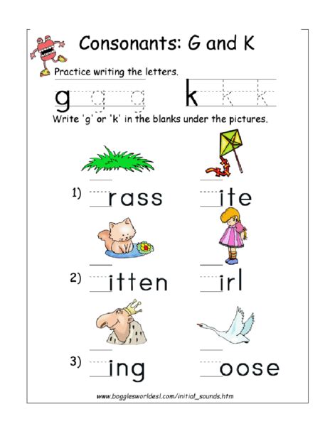 Consonants G And K Worksheet For Kindergarten 2nd Grade Lesson Planet