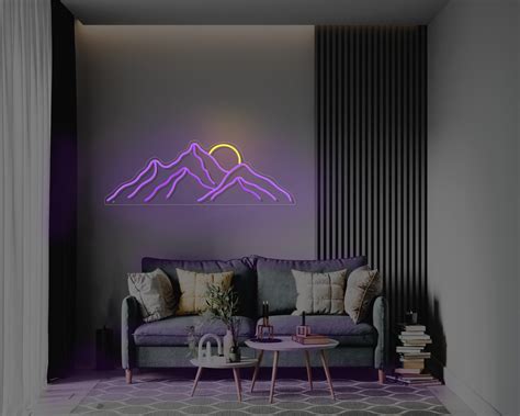 Mountains Led Neon Sign Sunrise Home Decor Sunset Wall Art Etsy