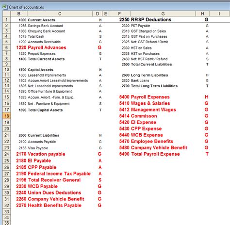 Personal Chart Of Accounts Template