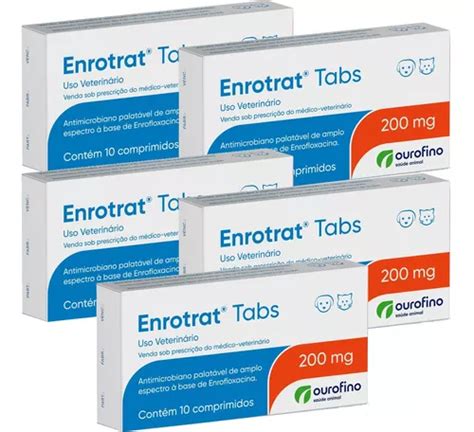 Kit 5 Enrotrat Tabs 200mg C 10 Comprimidos Ouro Fino Parcelamento