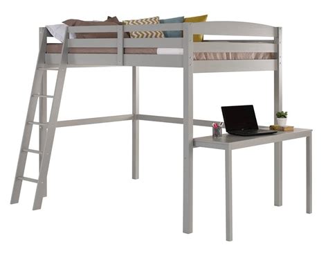 Concord Twin Size High Loft Bed With Desk Grey Finish Wellnestcares