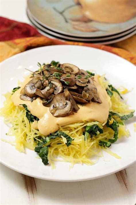 Roasted Spaghetti Squash w/ Mushrooms, Greens & Vegan Cashew Cheese ...