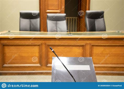 Microphone Of Witnesses Inside Courtroom With Judge And Clerks ...