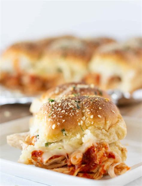 Easy Shredded Chicken Parmesan Sliders Practically Homemade