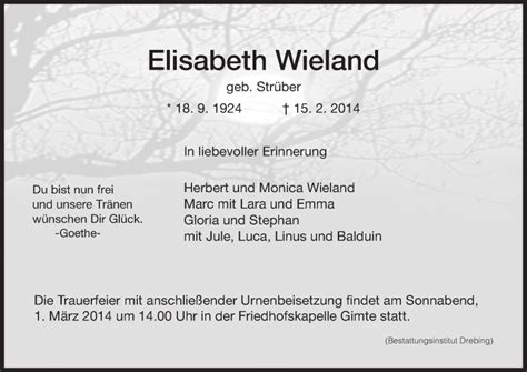 Traueranzeigen Von Elisabeth Wieland Trauer HNA De