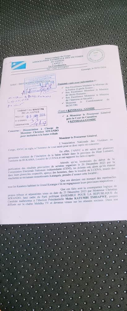 RDC Christian Mwando traduit en justice pour incitation à la haine