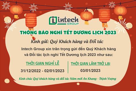 Intech Group thông báo lịch nghỉ tết dương lịch 2023