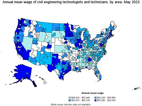 Map Of Annual Mean Wages Of Civil Engineering Technologists And