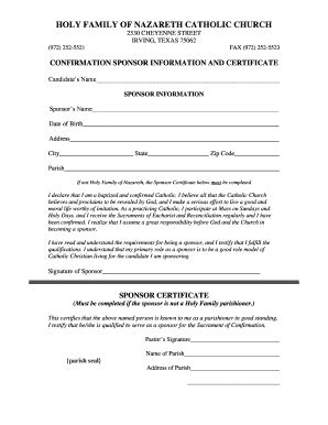 Fillable Online CONFIRMATION SPONSOR INFORMATION AND CERTIFICATE Fax