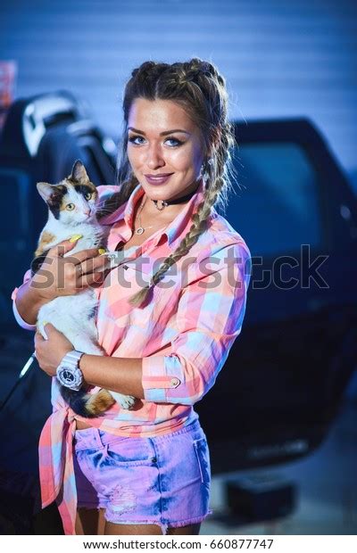 Sexy Blonde Short Denim Shorts Pigtails Stock Photo 660877747 Shutterstock