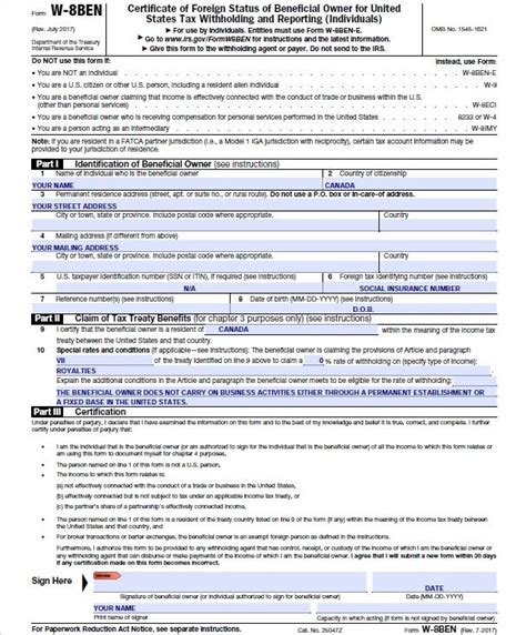 What Is A W 8ben E Form Printable Forms Free Online