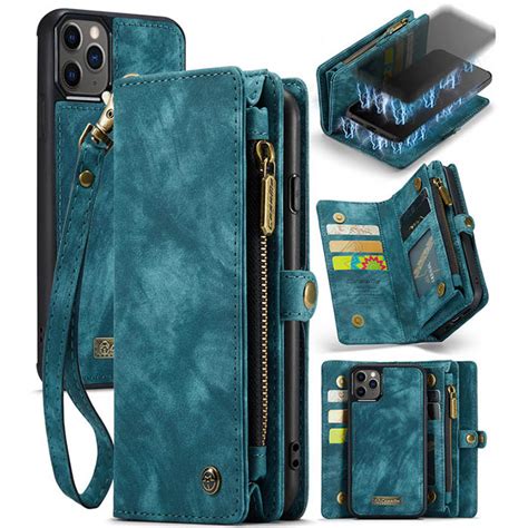 CaseMe IPhone 12 Pro Max Zipper Wallet Case With Wrist Strap Blue