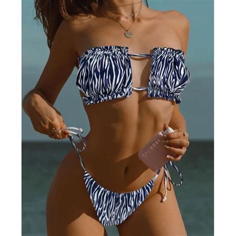 MAILLOT DE BAIN Sexy Bikini Solide 2020 Femmes Plissées Bandeau Maillot