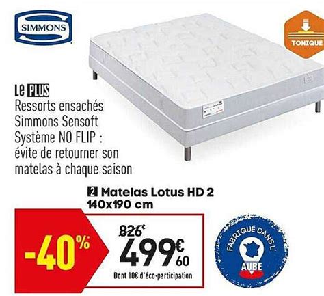 Promo Matelas Lotus Hd 2 140 X 190 Cm Simmons Chez Conforama