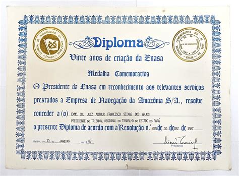 Diploma pela ENASA ao Excelentíssimo Juiz Arthur Francisco Seixas dos