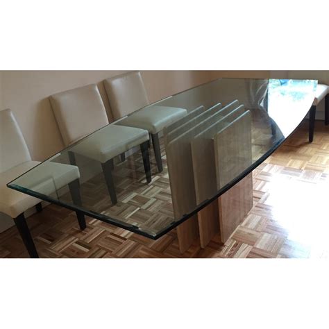 Italian Glass Dining Table W Marble Base Aptdeco