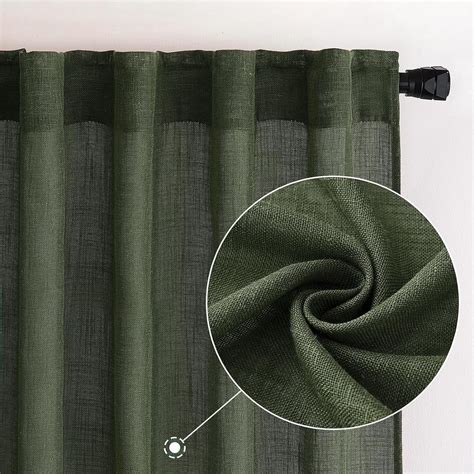 MIULEE Cortinas De Lino Verde Oliva De 84 Pulgadas De Largo Para