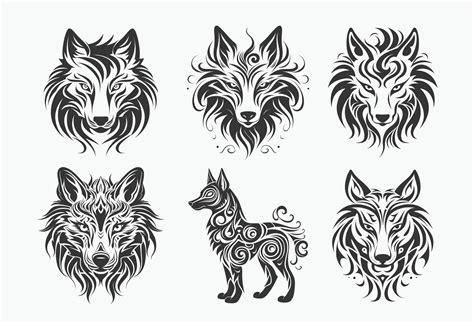 Tribal Lobo Tatuaje Valores Vector En El Estilo De Minimalista Negro Y