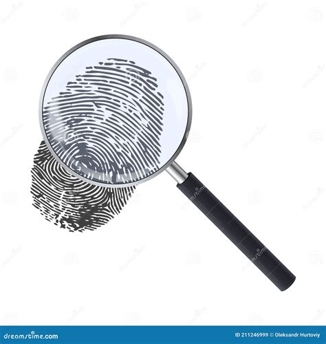 Realistic Magnifying Glass And Fingerprint Fingerprint Under A