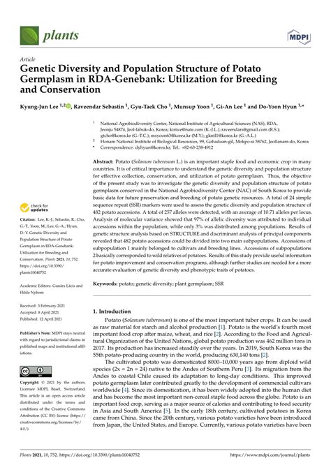 PDF Genetic Diversity And Population Structure Of Potato Germplasm In