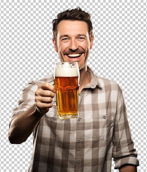 Hombre Sujetando Una Jarra De Cerveza Oktoberfest Aislado Sobre Fondo