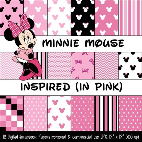 Minnie Mouse Inspired Pink Polka Dot And Bow Digital Paper Pack Etsy