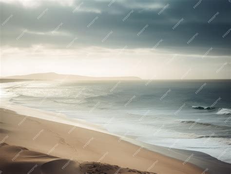 Premium AI Image | Clean sandy beach on cloudy seaside