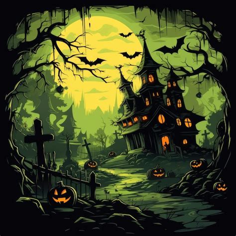 Premium AI Image | halloween horror house and scary pumpkin background cartoon illustration