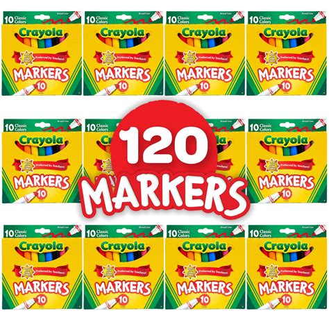 Buy Crayola Broad Line Markers Bulk, 12 Marker Packs with 10 Colors
