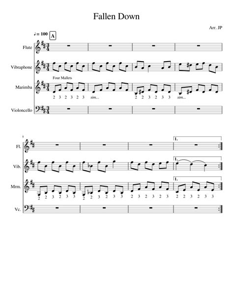 Fallen Down Sheet Music For Flute Vibraphone Cello Marimba Mixed