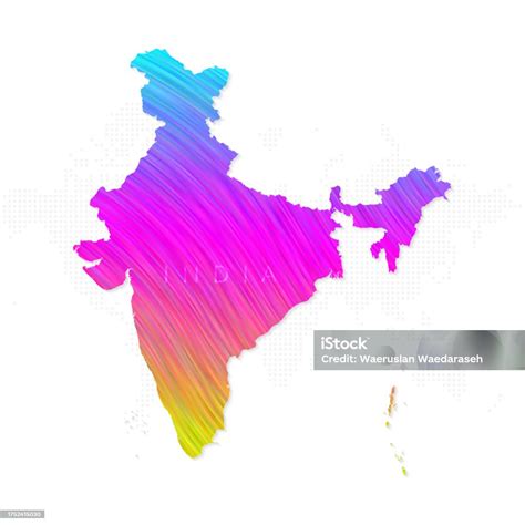다채로운 하프톤 그라데이션의 인도 지도입니다 흰색 배경에 추상적인 선의 미래 기하학적 패턴 인도 인도아 대륙에 대한 스톡 벡터