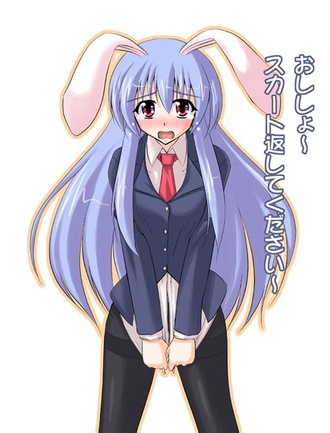 Safebooru Blush Bunny Ears Covering Covering Crotch Long Hair Necktie