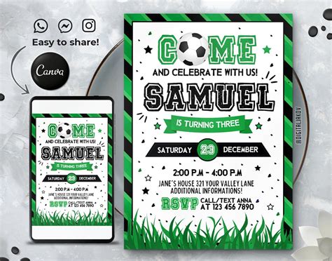 Editable Soccer Birthday Invitation Template Printable - Etsy