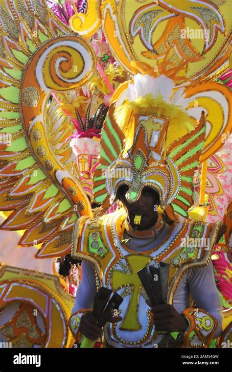 Man In Homemade Colorful Costume At The Historic Junkanoo Festival On