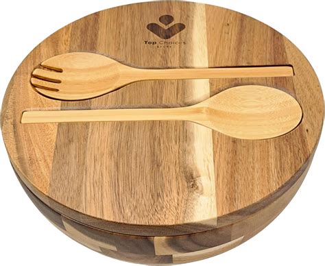 Amazon ECWAY Acacia Wooden Salad Bowl With Lid And Utensils